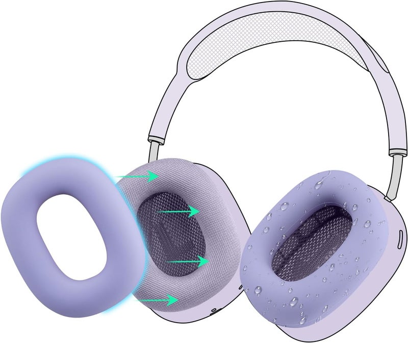 SoloWIT Sweat Proof Silicone Ear Cover for AirPods Max, Comfortable Fit for Gym Exercise, Easy to Clean, No Sound Quality Loss - Purple - Image 1